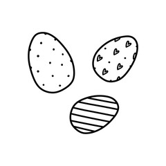 Cute decorated Easter eggs isolated on white background. Vector hand-drawn illustration in doodle style. Perfect for holiday designs, cards, logo, decorations.