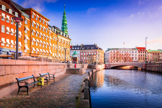 Copenhagen, Denmark. Hojbro Plads, picturesque High Bridge Square located in the heart of Kobenhavn.