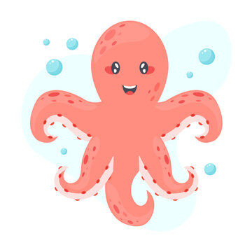 Cute red octopus cartoon vector illustration