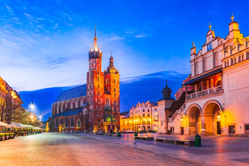 Fototapeta na wymiar Krakow, Poland - Gothic beauty and historic charm shine at Cracovia's night scene.