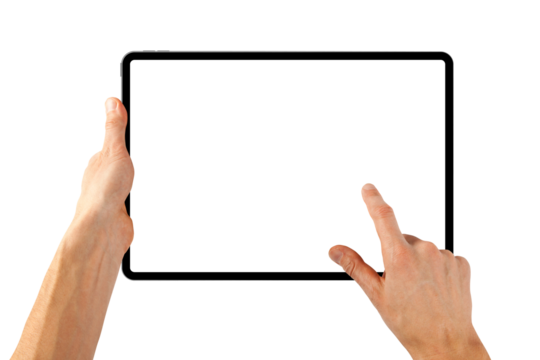 a tablet ipad in a hand on the png backgrounds - Powered by Adobe
