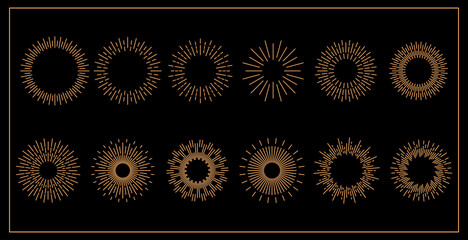 set of golden thin linear sun rays on brown background vector eps10 graphic