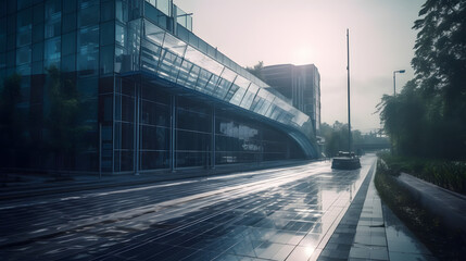 Fototapeta premium A Futuristic Building in the Heart of the City. Generative AI