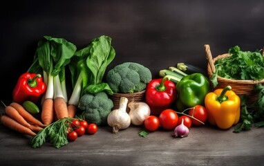 Fototapeta na wymiar Wholesome Harvest Organic Vegetables on Rustic Backdrops