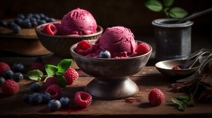Organic Berry Sorbet Ice Cream, generative ai - obrazy, fototapety, plakaty