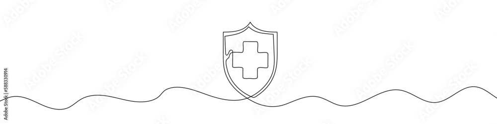 Wall mural continuous line drawing of medical shield. one line drawing background. vector illustration. protect