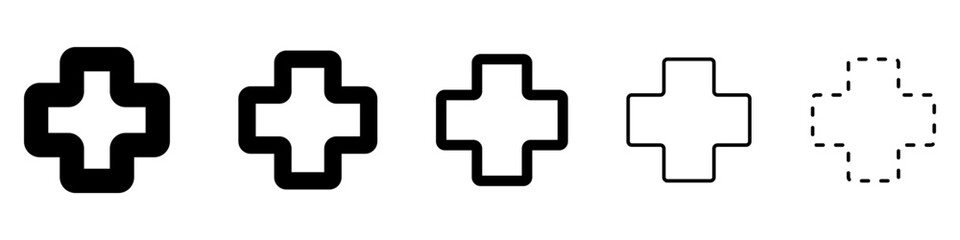 Obraz premium Medical cross icons set. Black sign of medical cross. Vector illustration. Abstract logo design