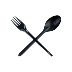 plastic spoon and fork on a white background, the concept of refusing plastic dishes, cross sign,