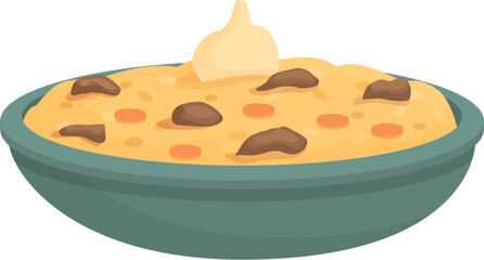 Spicy pilaf icon cartoon vector. Food dish. Indian meat