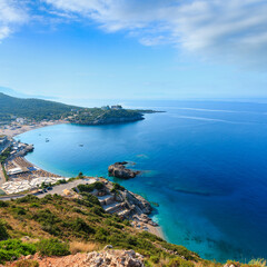 Obraz premium Morning summer Ionian sea coast top view with beaches, Albania