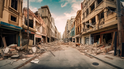 Fototapeta na wymiar Desolate Streets: A City Ravaged by an Earthquake, Generative AI