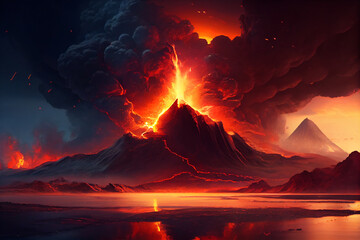 Eruption of a huge volcano. AI generated