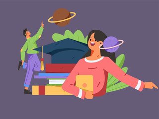 Quiet reading character flat vector concept operation hand drawn illustration
