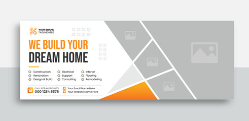 Construction renovation handyman home repair social media cover banner template | Editable construction business social media cover | real estate house property post cover template