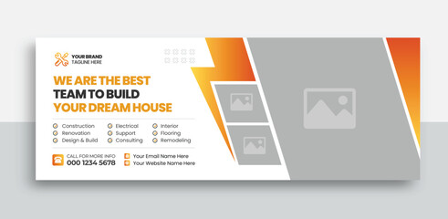Construction renovation handyman home repair social media cover banner template | Editable construction business social media cover | real estate house property cover design template