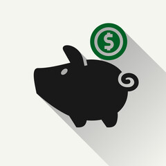 piggy bank, icon with dollar sign currency symbol, made in flat style