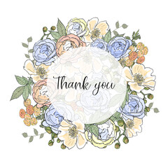 Vector watercolour floral frame with text space. Lettering. For design, printing of postcards, greetings, envelope stickers