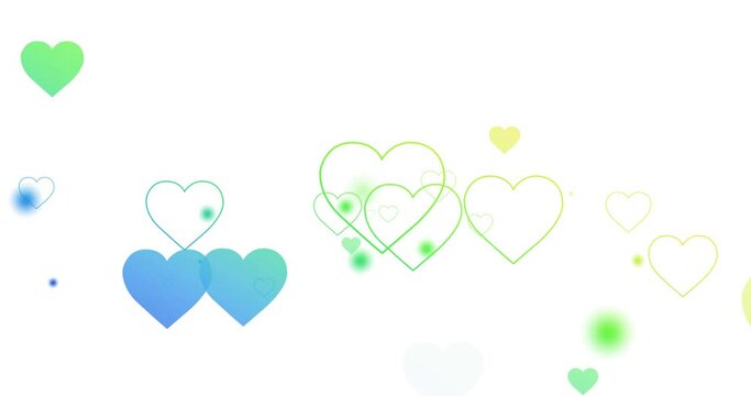 Animation of rainbow hearts over white background