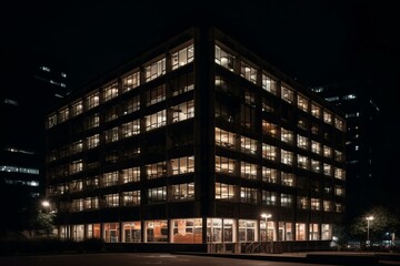 An office building at night Generative AI