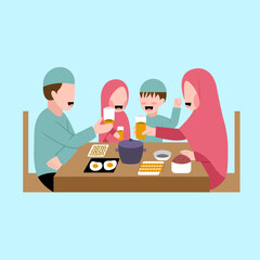 Muslim Family Having Dinner Together