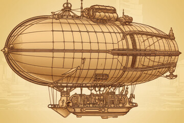 Obraz premium Fantastic steampunk airship. Figure isolated on beige background.