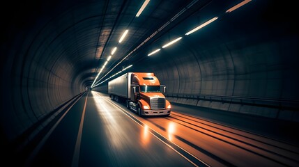 Fototapeta na wymiar Heavy duty classic stylish big rig semi truck tractor with lot of chrome accessories transporting cargo driving on the road 