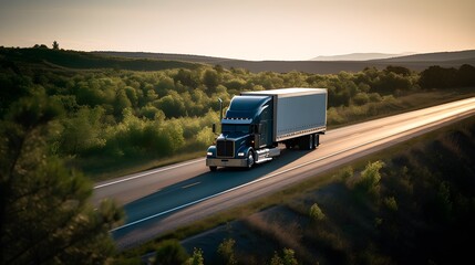 Heavy duty classic stylish big rig semi truck tractor with lot of chrome accessories transporting cargo driving on the road 