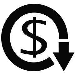 dollar down icon symbol vector. on white background. eps10
