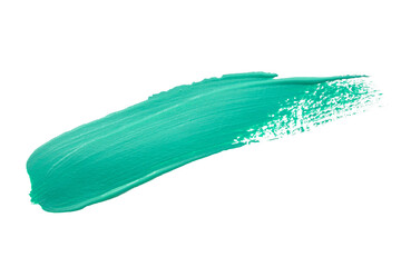 Acrylic green paint brush track blank art isolated on the white background