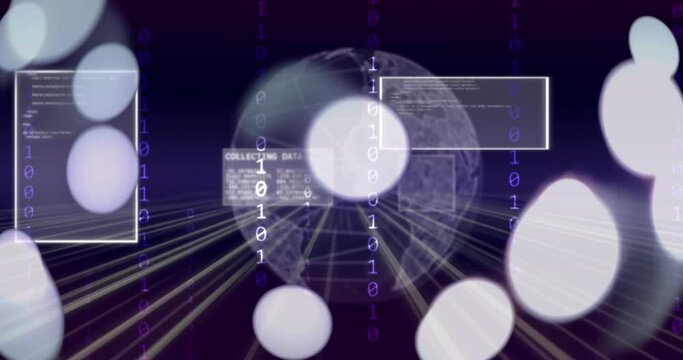 Animation of globe and data processing over binary coding