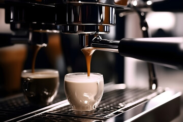 espresso coffee in a cup  .Coffe mashine, ai generative
