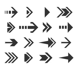 Big set of flat modern simple arrows isolated on white background. Collection of concept arrows for web design, mobile apps, interface and more. Cursor. Vector illustration, eps 10.	