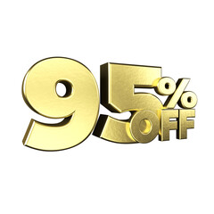 Gold 95% Off Text for Sale Promotions. 3d render