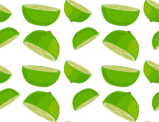 Lime slices hand drawn. Seamless pattern in vector. Pattern with fruits. Suitable for print and background.