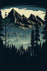 Vertical mountain panorama. Eco mountains. Mountains landscape. Vector illustration.