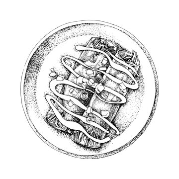 black and white burrito on plate clip art preview