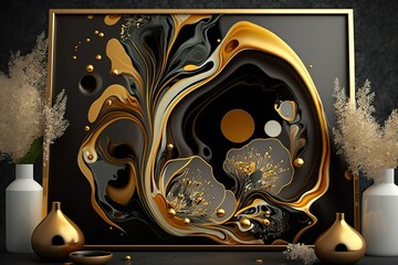 Spectacular liquid black land gold, Generative AI
