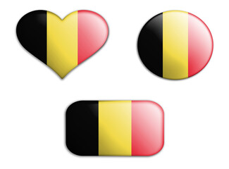 colorful national art flag of belgium figures bottoms on a white background . concept collage. 3d illustration