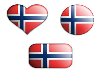 colorful national art flag of norway figures bottoms on a white background . concept collage. 3d illustration