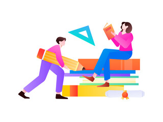 Quiet reading character flat vector concept operation hand drawn illustration
