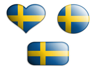 colorful national art flag of sweden figures bottoms on a white background . concept collage. 3d illustration