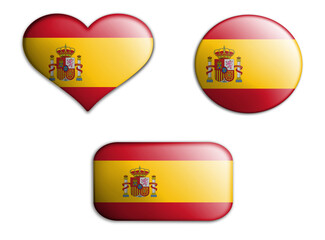colorful national art flag of spain figures bottoms on a white background . concept collage. 3d illustration