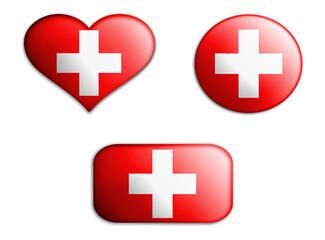 Fototapeta premium colorful national art flag of switzerland figures bottoms on a white background . concept collage. 3d illustration