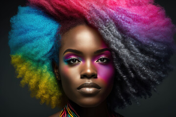 Beauty portrait of african american girl with colorful dyed afro hair. beautiful black woman.generative ai