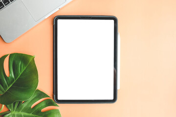 Tablet with isolated screen with place for your text, business concept