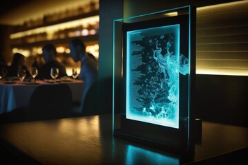 Electric glass interface in a restaurant, generative Ai