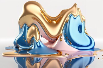 Spectacular liquid blue and gold, Generative AI