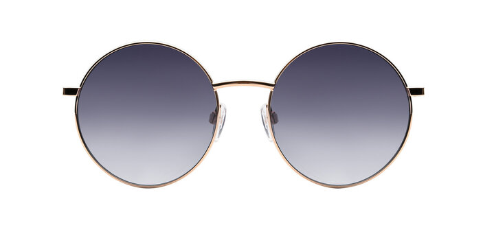 Sunglasses isolated on white background. Mockup sunglasses front view closeup design for applying on a portrait. Round shape