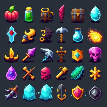 light rpg 2d game icons ai generated