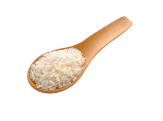 rice in wood spoon on transparent png